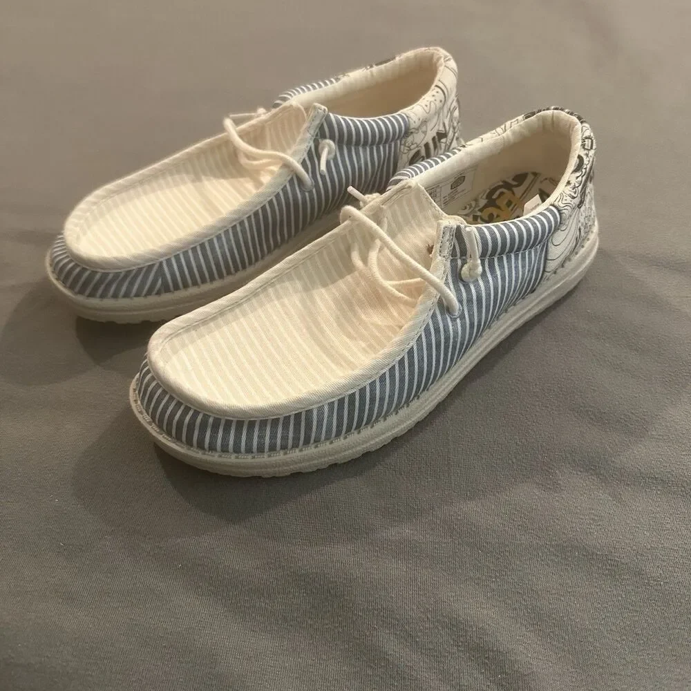 Hey Dude Wally Funk Lee Blue Multi Slip On Shoes Mens 11 Canvas Casual